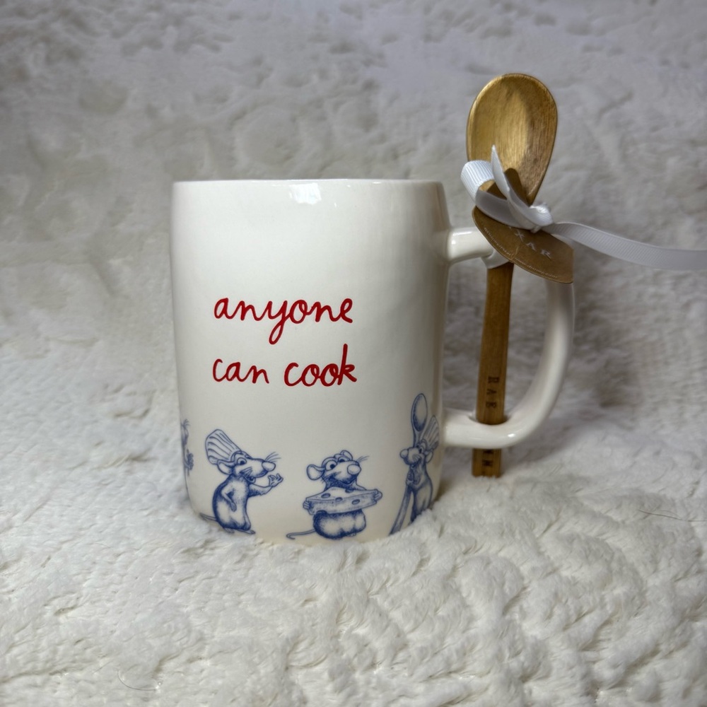 Rae Dunn Disney Pixar Ratatouille "Anyone Can Cook" mug with Wooden Spoon, NWT